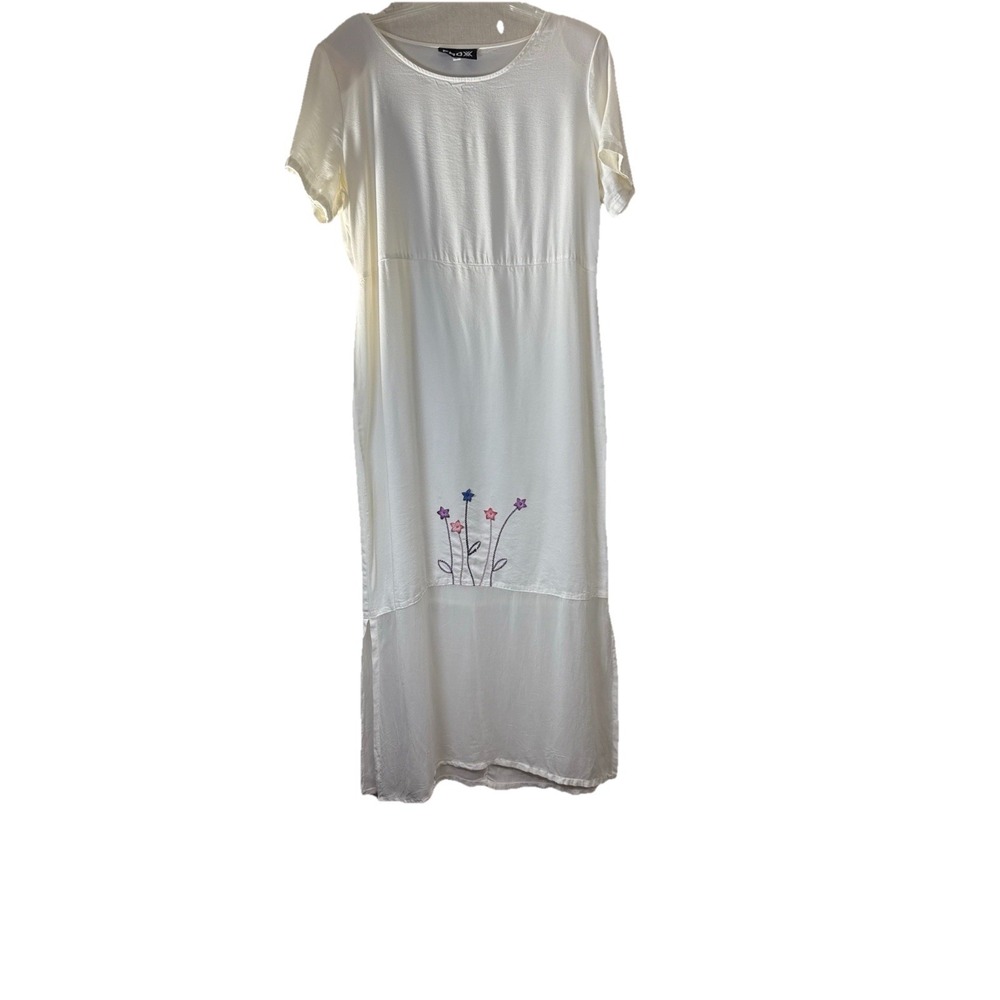 Vtg. Froxx White Peasant LG Midi W/14" Slit Shear Bottom Drawstring Back Padded